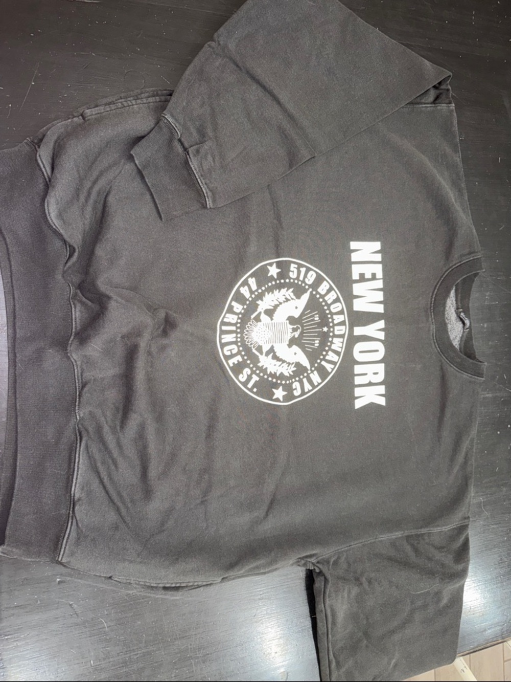 john galt for brandy melville. NEW YORK crew neck sweatshirt with pockets. black